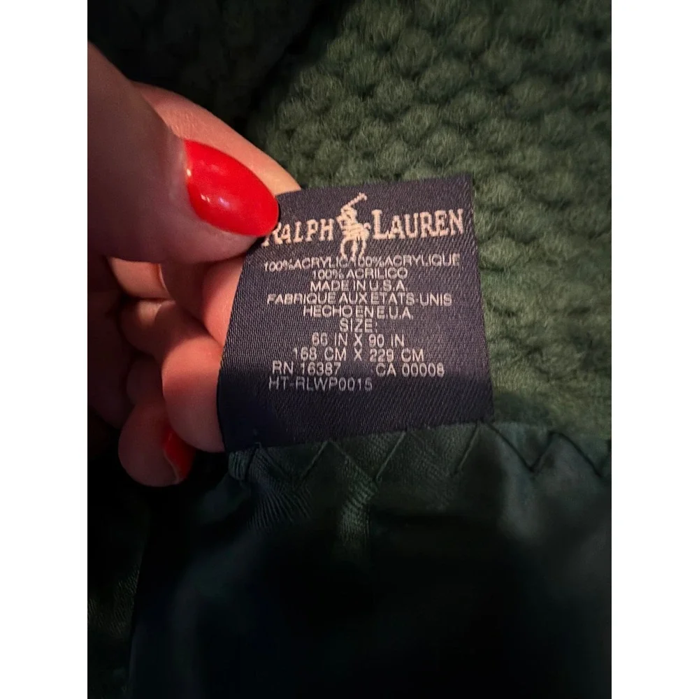 Ralph Lauren Estate Hunter Green Thermal Bed Blanket Twin Satin Trim